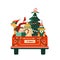 Christmas Decoration in Red Truck Cute Vector