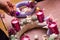 Christmas decoration round wreath pink colors with candles