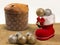 Christmas decoration with Santa`s boot and panettone dessert.