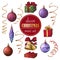 Christmas decoration set. Set of popular christmas decorative objects. Accurate brightly painted hand drawings isolated