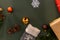 Christmas decoration snowman, santa, gift box, pine cones, socks, lights