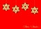 Christmas decoration with stars of wood, gold Merry Christmas, red background