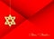 Christmas decoration with stars of wood, gold Merry Christmas, red background, greeting card