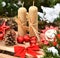 Christmas decoration tree red balls wooden texture candles