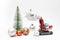 Christmas decoration on white with excavator toy
