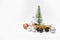 Christmas decoration on white with excavator toy