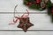 Christmas decoration wicker star made on white background