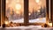 Christmas decoration on the windowsill , festive atmosphere , winter scenes, cozy ambiance Generative AI