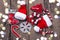 Christmas decorations candy cane, tree, snowflake, Santa hat