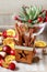 Christmas decorations - cinnamon sticks, dried fruits and balls
