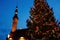 Christmas decorations on festive fir tree on main square of Tallinn, Estonia