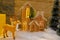 Christmas Decorations, Fluffy Reindeer, Tiny Wooden and Lighted Cottage