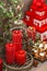 Christmas decorations, gift box, red candles, cookies, nuts