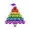 Christmas decorations glass balls shape of fir tree LGBTQ community rainbow flag color, purple Santa Claus hat white background