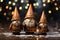 Christmas decorations and gnomes with dark brown and orange color on a white background