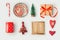 Christmas decorations and objects for mock up template design. View from above. Flat lay