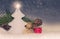 Christmas decorations, ornaments with bauble, tree shaped candle, gift