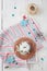 Christmas decorations - stars and wreath with cotton on wooden t