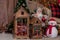 Christmas decorations. Traditional holiday attributes. Wooden houses