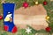 Christmas decorations on wooden background