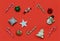 Christmas decorative creative background with various Christmas objects