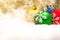 Christmas decorative with gift colorful ball and snowflake. Merry Christmas and Happy New Year 2018