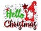 Christmas decorative lettering with the words Hello Christmas and magic gnome