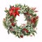 Christmas decorative wreath with leaves and conifer branches and red berries.