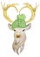 Christmas deer with winter decorations green hat