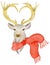 Christmas deer with winter decorations red scarf
