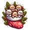 A christmas design of adorable kittens curled up in a christmas stocking, a heartwarming scene, christmas tree, cartoon character