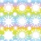 Christmas design seamless pattern, Kawaii white snowflake set on blue mint orange pink lilac japanese wave background rainbow abst