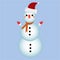 Christmas design with a snowman. Snowman vector design on a blue background. A winter snowman with neck muffler, gloves, winter