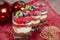 Christmas dessert. Sweet dessert tiramisu with strawberry, fresh