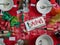 Christmas dinner after the party. Messy table. Overhead view.