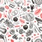 Christmas dinner seamless pattern. Vector hand drawn illustrations. Happy Christmas dinner retro design. Background with