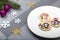 Christmas dinner table decorations with beautiful edible flower cookies