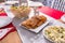 Christmas dinner table with fried salmon fillets and eggs mayonnaise