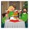 Christmas dinner vector illustration. Xmas meal table setting with family at home background. Family celebrating