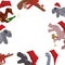 Christmas Dinosaurs with santa hats and Champagne border on white