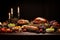 Christmas dishes and treats beautifully arranged in an elegant still life against a black background