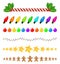 Christmas dividers collection. Vector holiday ornamental borders set. Celebration separation lines with candy cane,holly berry,