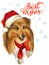 Christmas dog collie vector hand drawn illustration