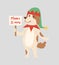 Christmas dog vector cute cartoon puppy character illustration pet doggy Xmas celebrate santa red hat pose illustration