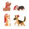 Christmas dog vector cute cartoon puppy characters illustration home pets doggy different Xmas celebrate poses in Santa