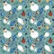 Christmas doodle seamless snowman and snowflakes and cup of tea and apples pattern for wrapping paper