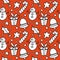 Christmas doodles on red background seamless digital pattern