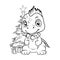 Christmas Dragon near the Christmas tree.Simple line illustration for coloring.Dragon year 2024 coloring page