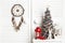 Christmas dream catcher on door background