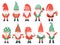 Christmas dwarfs. Funny fabulous gnomes in red costumes, xmas gnome with lantern traditional decoration, winter holiday